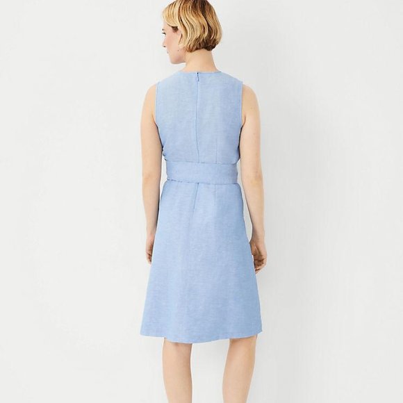 New Ann Taylor Linen Cotton Chambray Flare Dress - Picture 2 of 3